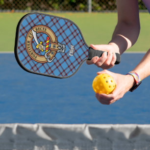 Clan Elliot Crest over Ancient Tartan Keychain Pickleball Paddle