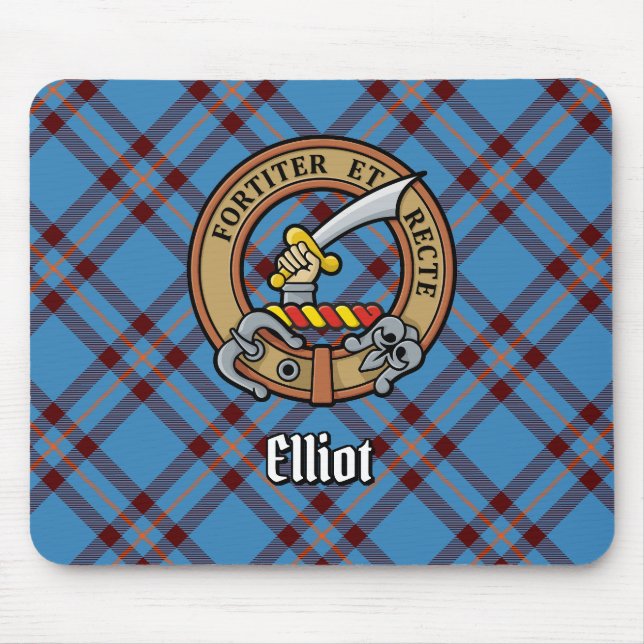 Clan Elliot Crest over Ancient Tartan Mouse Pad (Front)