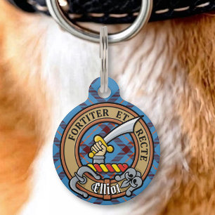 Clan Elliot Crest over Ancient Tartan Pet Tag