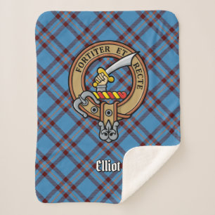 Clan Elliot Crest over Ancient Tartan Sherpa Blanket