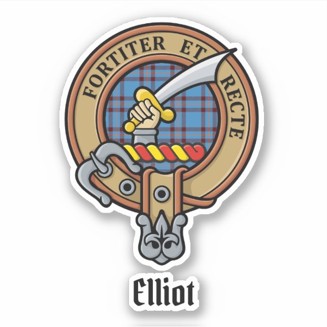 Clan Elliot Crest over Ancient Tartan Sticker (Front)