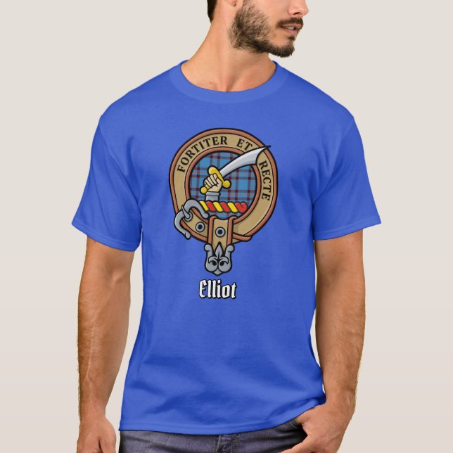 Clan Elliot Crest over Ancient Tartan T-Shirt (Front)