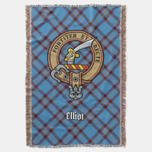 Clan Elliot Crest over Ancient Tartan Throw Blanket