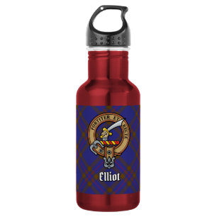 Clan Elliot Crest over Modern Tartan 532 Ml Water Bottle