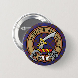 Clan Elliot Crest over Modern Tartan 6 Cm Round Badge