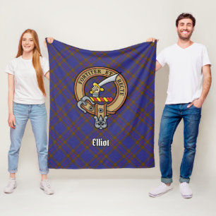 Clan Elliot Crest over Modern Tartan Fleece Blanket