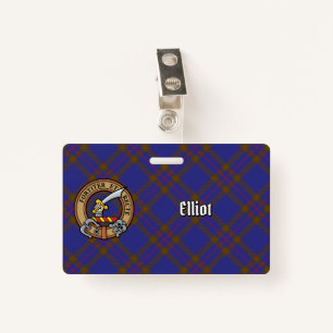 Clan Elliot Crest over Modern Tartan ID Badge