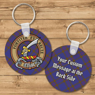 Clan Elliot Crest over Modern Tartan Key Ring