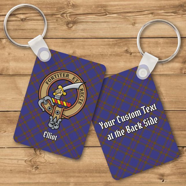 Clan Elliot Crest over Modern Tartan Keychain (Creator Uploaded)