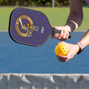 Clan Elliot Crest over Modern Tartan Keychain Pickleball Paddle