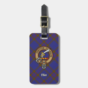 Clan Elliot Crest over Modern Tartan Luggage Tag