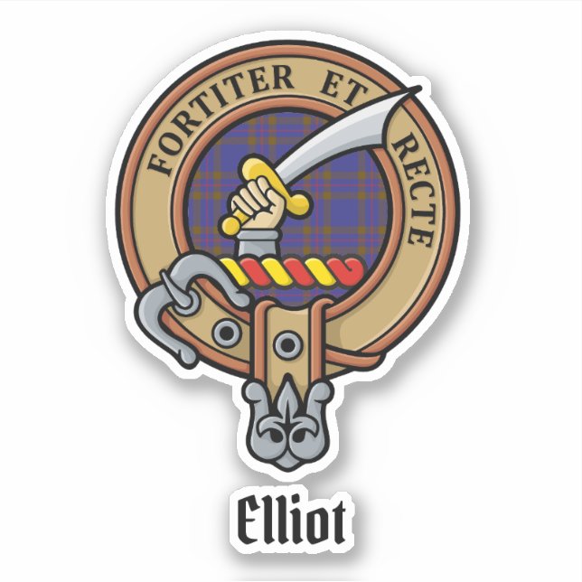 Clan Elliot Crest over Modern Tartan Sticker (Front)