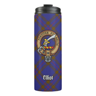 Clan Elliot Crest over Modern Tartan Thermal Tumbler