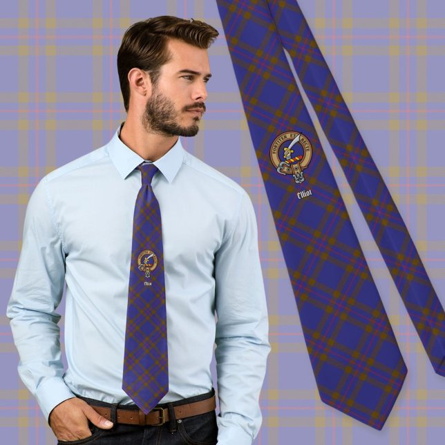 Clan Elliot Crest over Modern Tartan Tie (Creator Uploaded)
