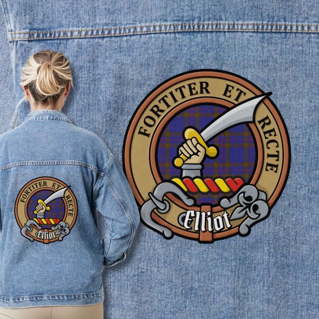 Clan Elliot Crest over Tartan Denim Jacket (Creator Uploaded)