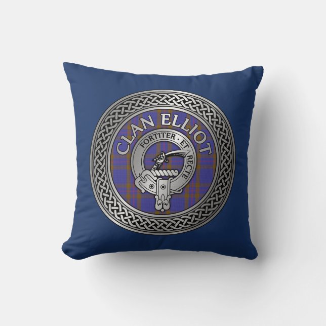 Clan ELLioT Crest & Tartan Knot Cushion (Front)