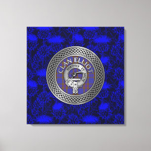 Clan ELLioT Crest & Tartan Knot on Thistle Canvas Print
