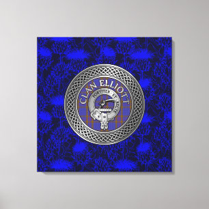 Clan ELLioTT Crest & Tartan Knot on Thistle Canvas Print