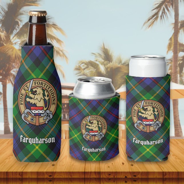 Clan Farquharson Crest over Tartan Bottle Cooler (Creator Uploaded)