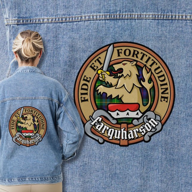 Clan Farquharson Crest over Tartan Denim Jacket (Creator Uploaded)