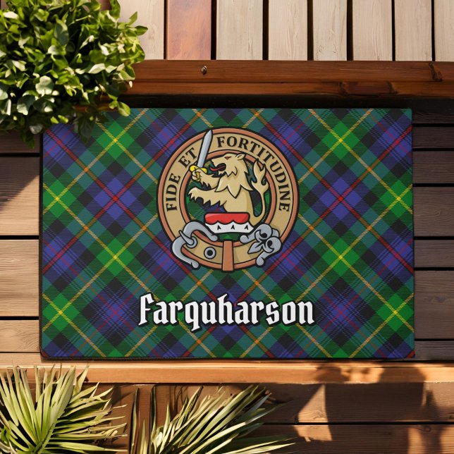 Clan Farquharson Crest over Tartan Doormat (Creator Uploaded)