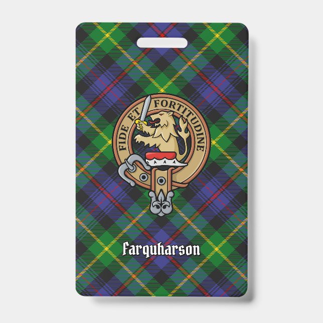 Clan Farquharson Crest over Tartan ID Badge (Front)