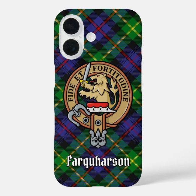 Clan Farquharson Crest over Tartan iPhone Case (Back)