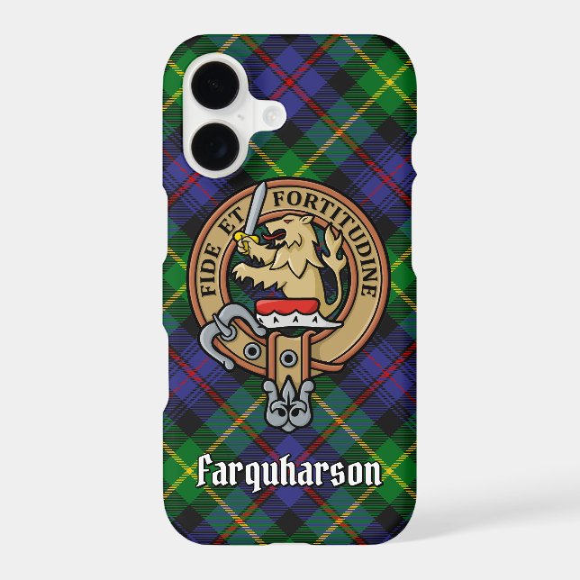 Clan Farquharson Crest over Tartan iPhone Case (Back)