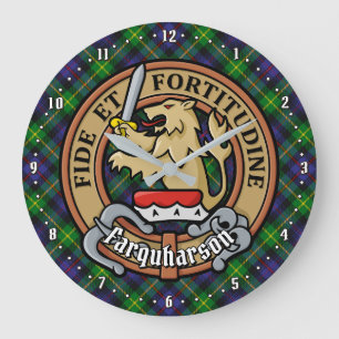 Clan Farquharson Crest over Tartan Large Clock