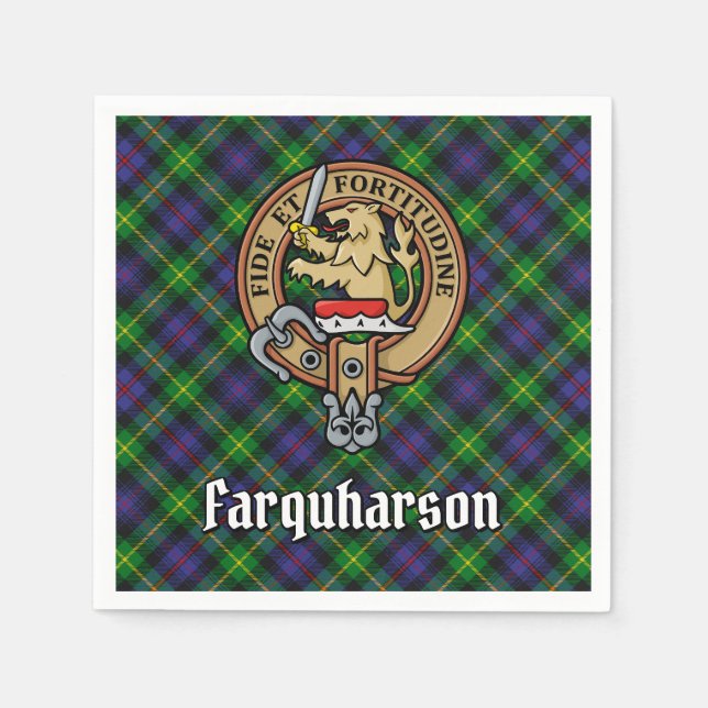 Clan Farquharson Crest over Tartan Napkin (Front)