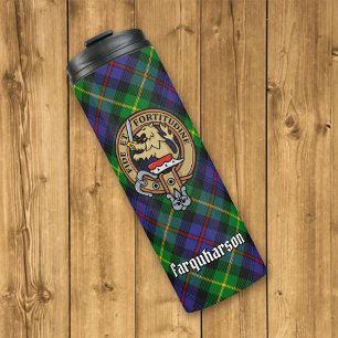 Clan Farquharson Crest over Tartan Thermal Tumbler