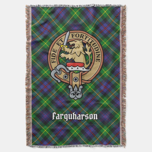 Clan Farquharson Crest over Tartan Throw Blanket (Front Vertical)
