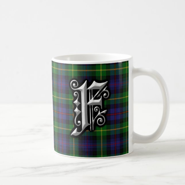 Clan Farquharson Letter F Monogram Tartan Coffee Mug (Right)
