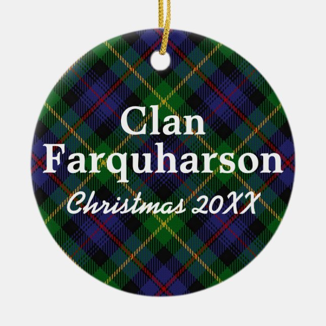 Clan Farquharson Scottish Tartan Ceramic Tree Decoration (Front)