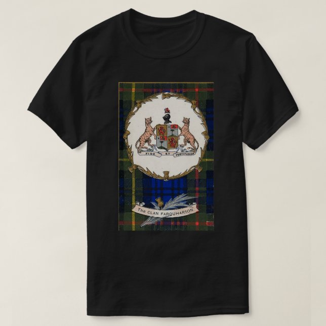 Clan Farquharson Vintage Tartan Crest Badge T-Shirt (Design Front)