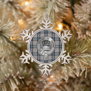Clan Ferguson Crest & Dress Tartan Snowflake Pewter Christmas Ornament