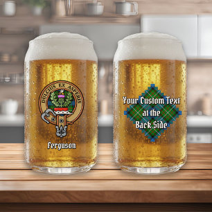 Clan Ferguson Crest over Tartan Can Glass