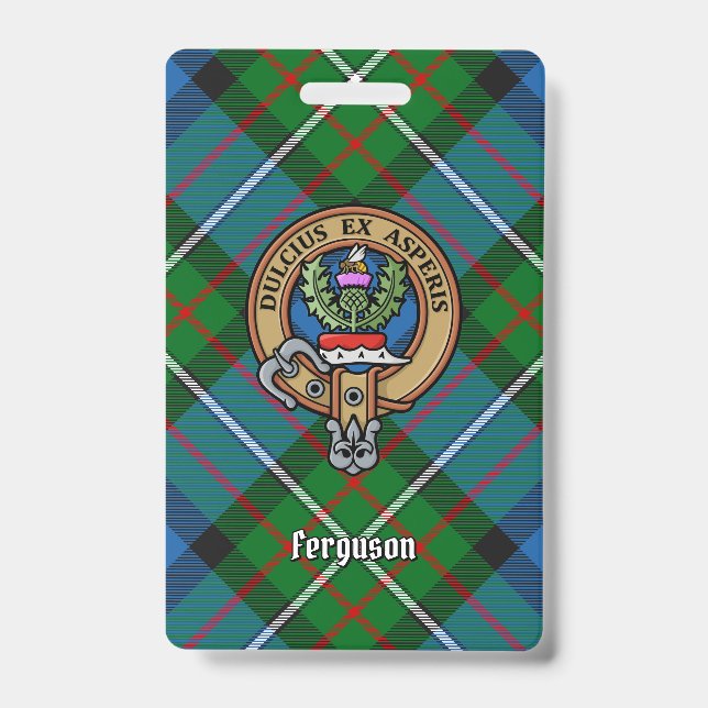 Clan Ferguson Crest over Tartan ID Badge (Front)