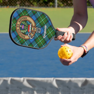 Clan Ferguson Crest over Tartan Keychain Pickleball Paddle