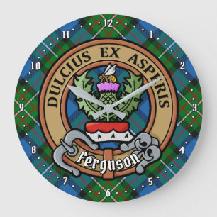 Clan Ferguson Crest over Tartan Large Clock