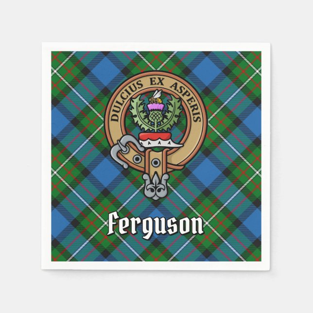 Clan Ferguson Crest over Tartan Napkin (Front)