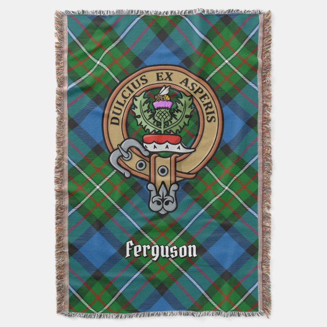 Clan Ferguson Crest over Tartan Throw Blanket (Front Vertical)