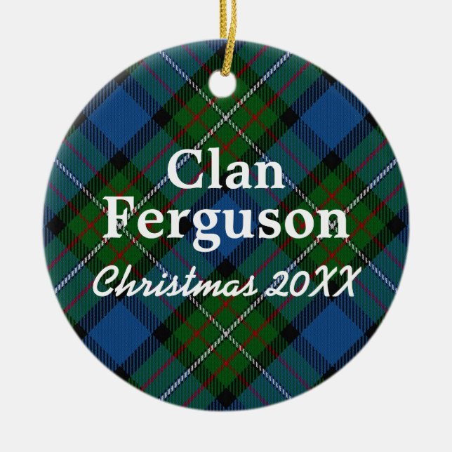 Clan Ferguson Scottish Tartan Ceramic Tree Decoration (Front)