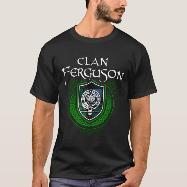 Clan Ferguson Surname Scottish Clan Tartan Shield  T-Shirt (Front)