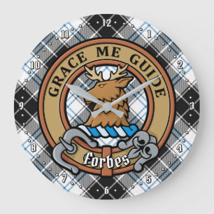 Clan Forbes Crest over Dress Tartan Large Clock