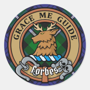 Clan Forbes Crest over Tartan Classic Round Sticker