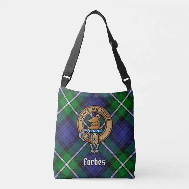 Clan Forbes Crest over Tartan Crossbody Bag (Front)
