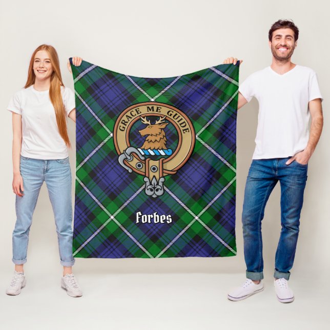 Clan Forbes Crest over Tartan Fleece Blanket (In Situ)