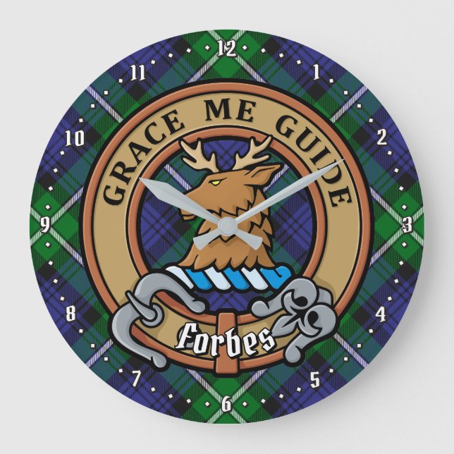 Clan Forbes Crest over Tartan Large Clock (Front)
