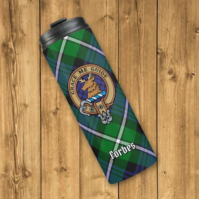 Clan Forbes Crest over Tartan Thermal Tumbler (Creator Uploaded)